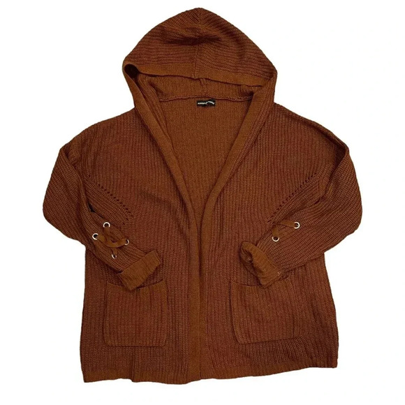 Almost Famous Rust Orange Open Hooded Cardigan XL - Picture 1 of 3